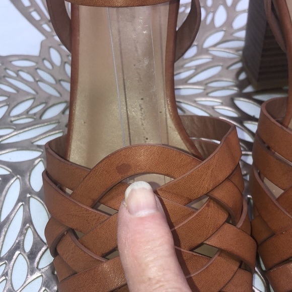 Bamboo Vegan Leather Weaved Vamp Chunky Heel Sandals Size 6.5 - Picture 3 of 10